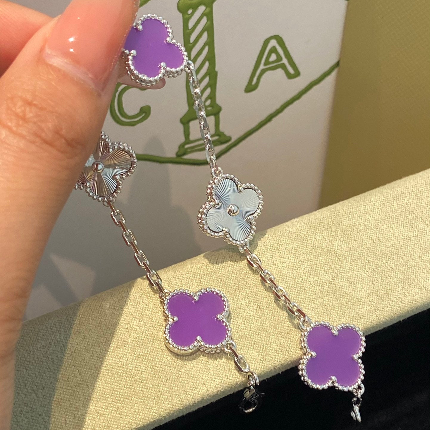 [Royal]CLOVER  5 MOTIFS  PURPLE VIOLET BRACELET SILVER