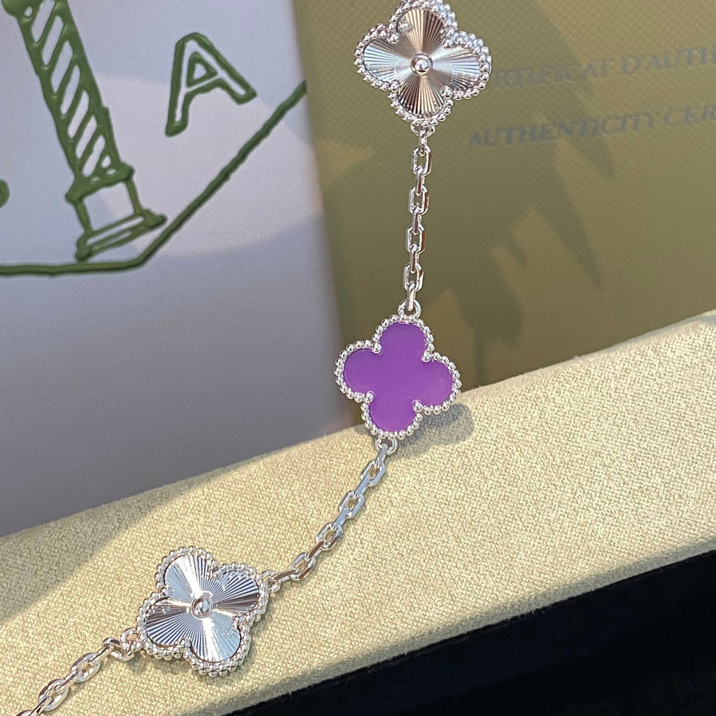 [Royal]CLOVER  5 MOTIFS  PURPLE VIOLET BRACELET SILVER