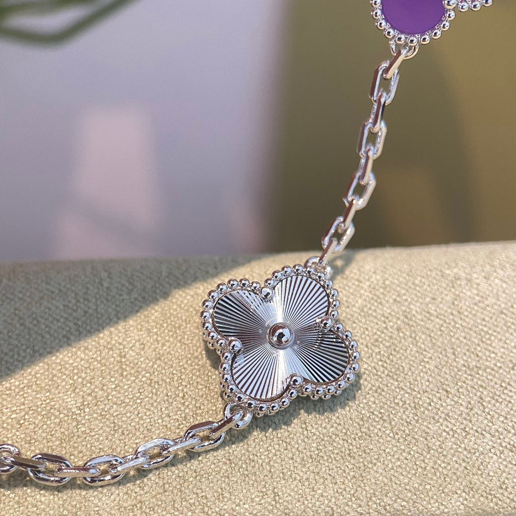 [Royal]CLOVER  5 MOTIFS  PURPLE VIOLET BRACELET SILVER