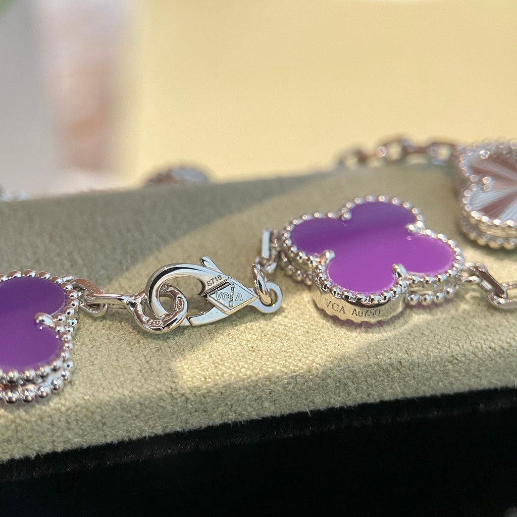 [Royal]CLOVER  5 MOTIFS  PURPLE VIOLET BRACELET SILVER