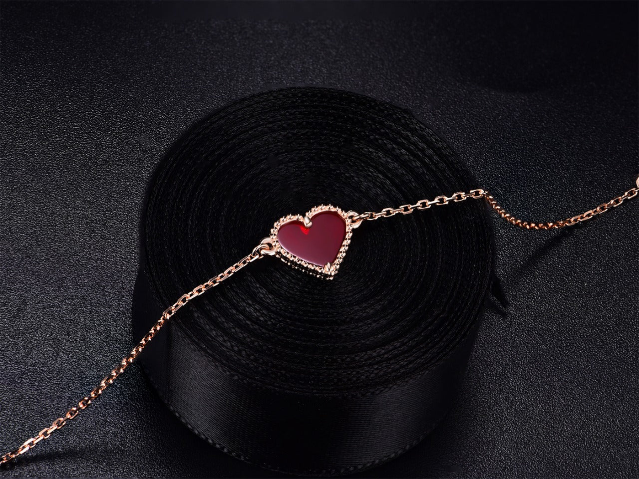[Royal]HEART CARNELIAN PINK GOLD BRACELET