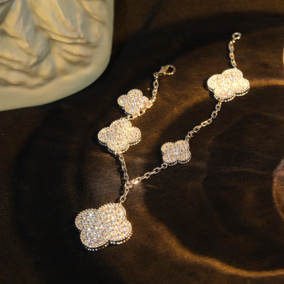 [Royal]CLOVER BRACELET 5 MOTIF SILVER DIAMOND PAVED