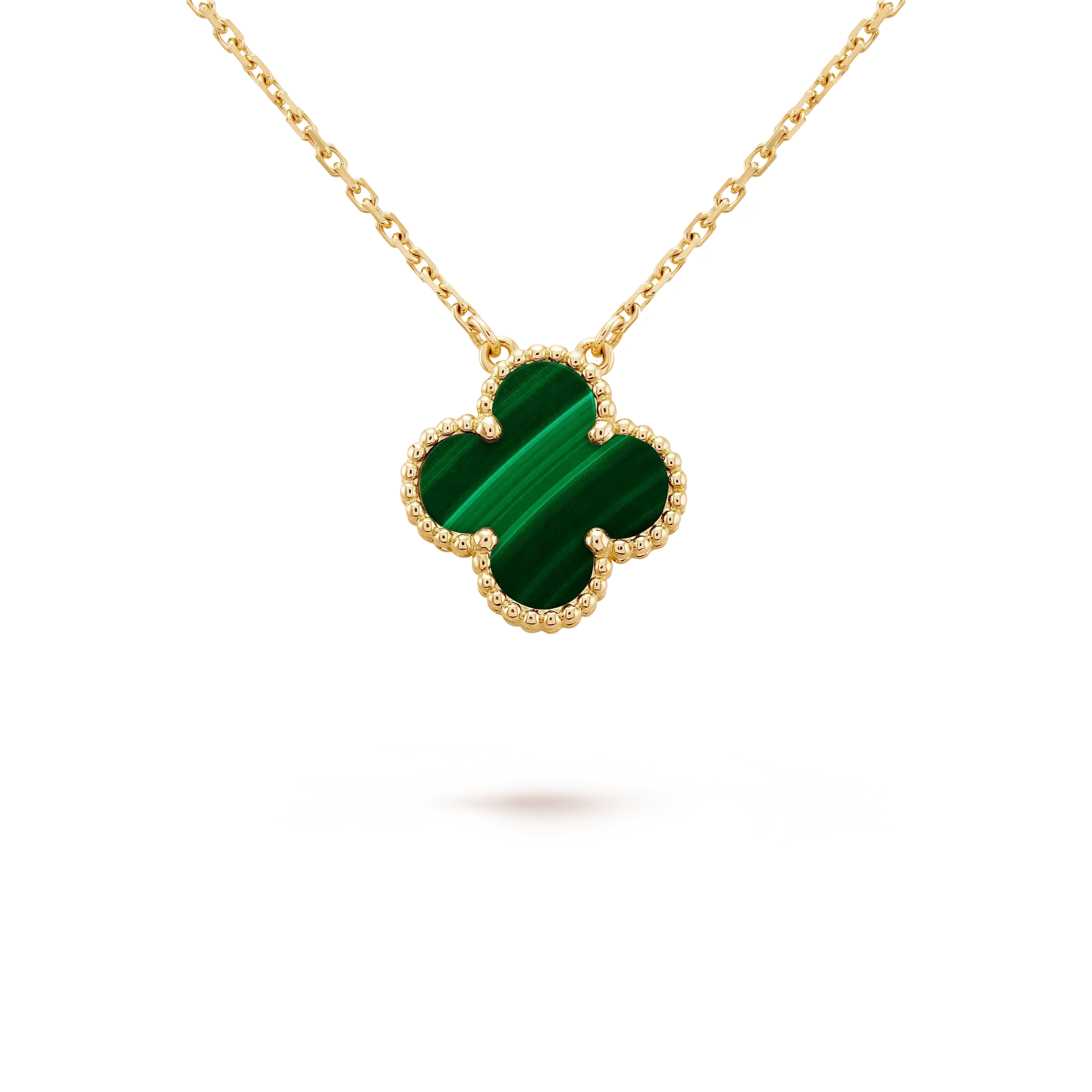 [Royal]CLOVER 15MM MALACHITE SINGLE FLOWER  NECKLACE