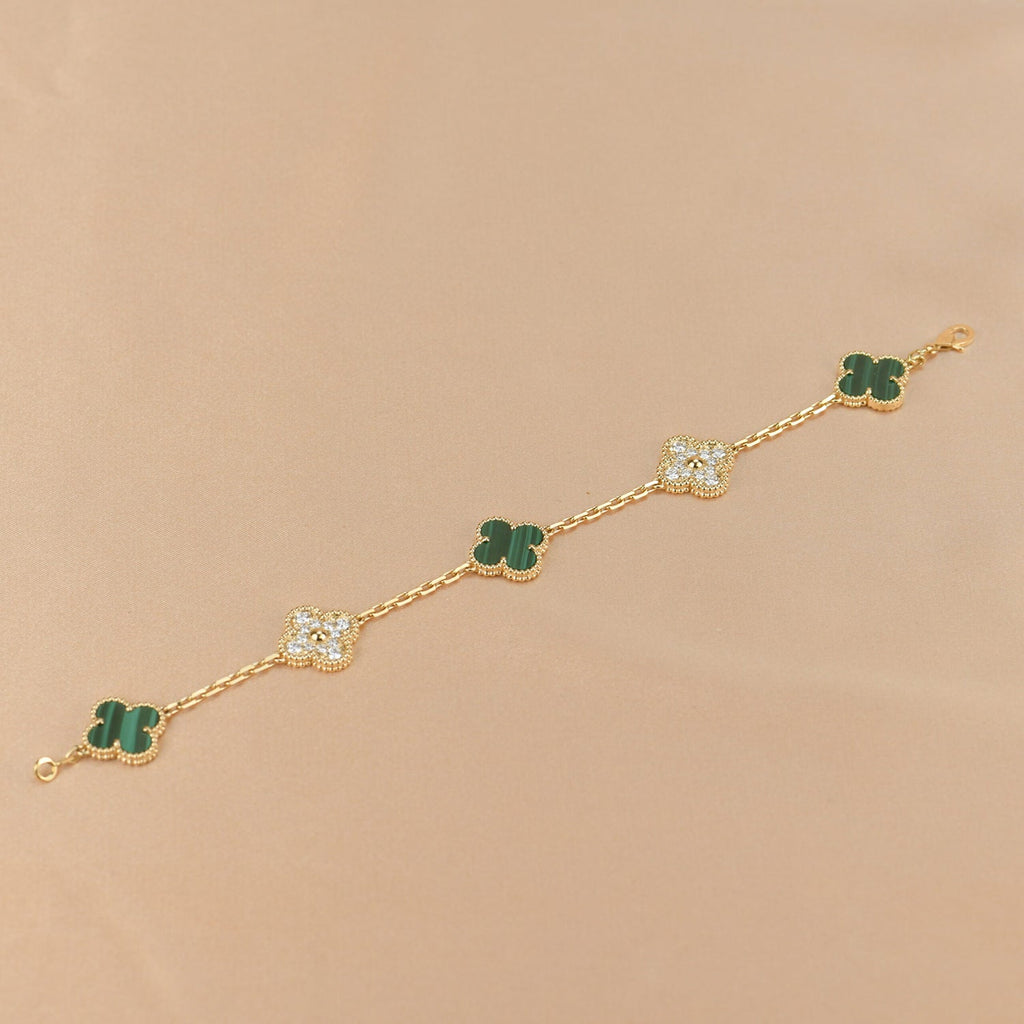 [Royal]CLOVER  5 MOTIF MALACHITE DIAMOND BRACELET
