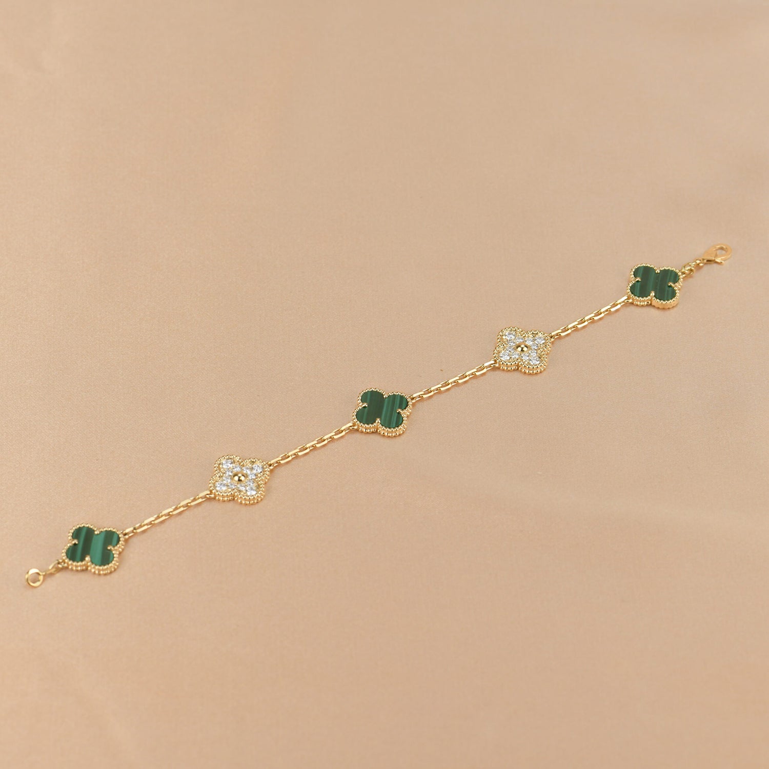 [Royal]CLOVER  5 MOTIF MALACHITE DIAMOND BRACELET