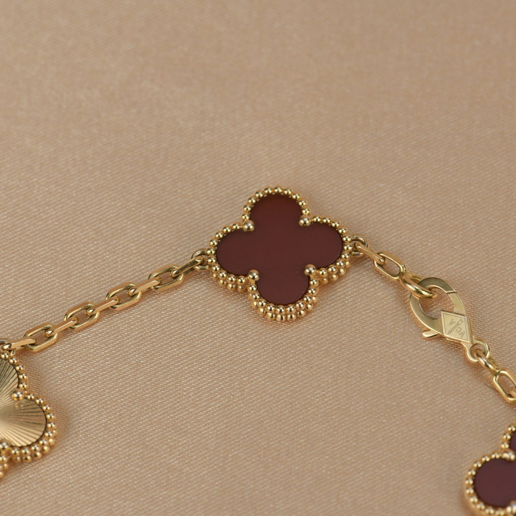 [Royal]CLOVER  5 MOTIFS CARNELIAN GOLD BRACELET