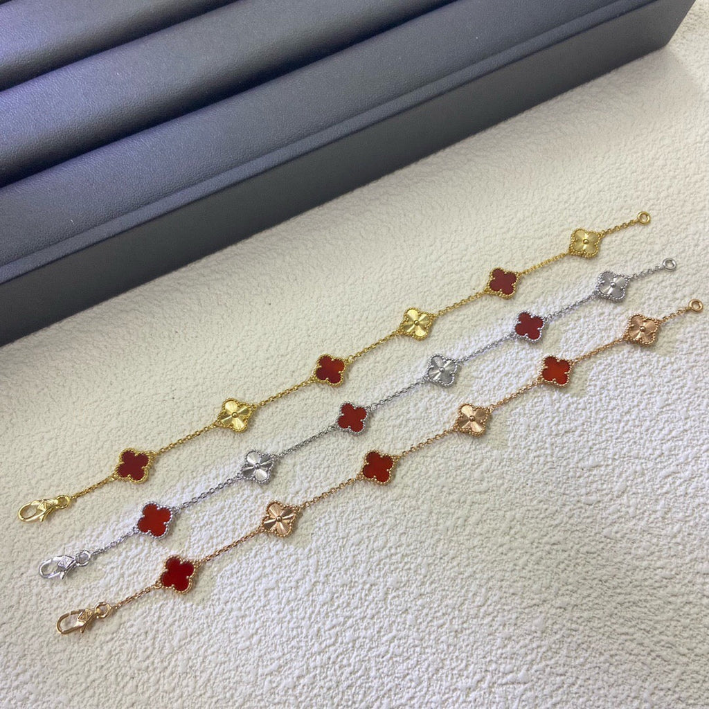 [Royal]CLOVER 6 MOTIF RED AGATE LASER BRACELET