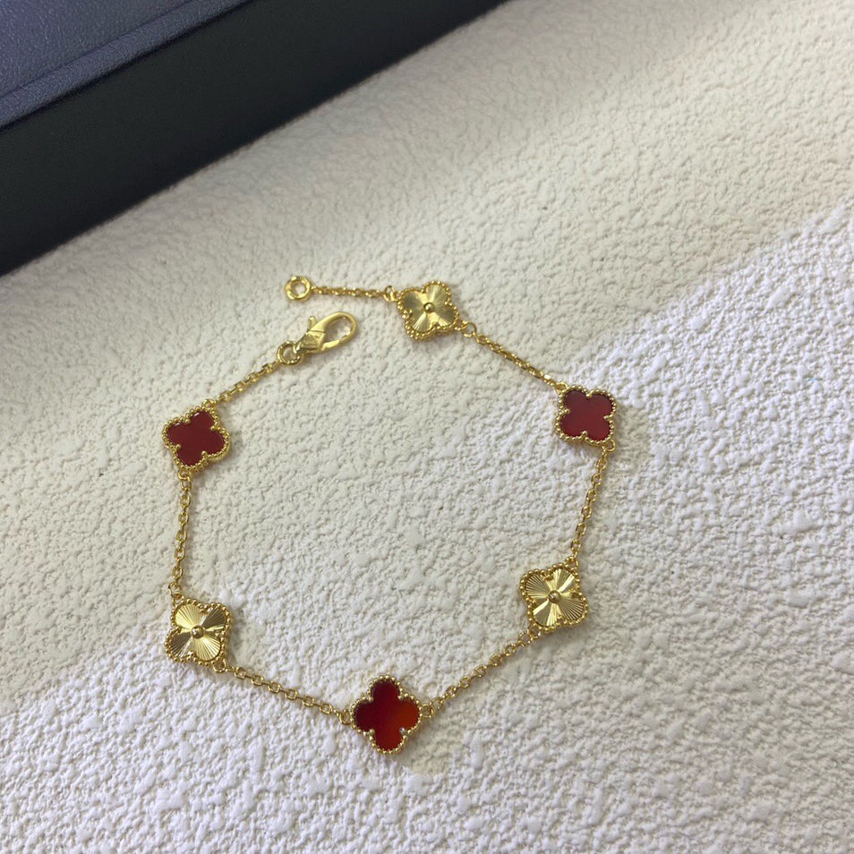 [Royal]CLOVER 6 MOTIF RED AGATE LASER BRACELET