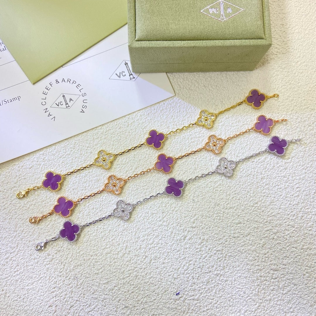 [Royal]CLOVER  5 MOTIFS  PURPLE VIOLET DIAMOND BRACELET