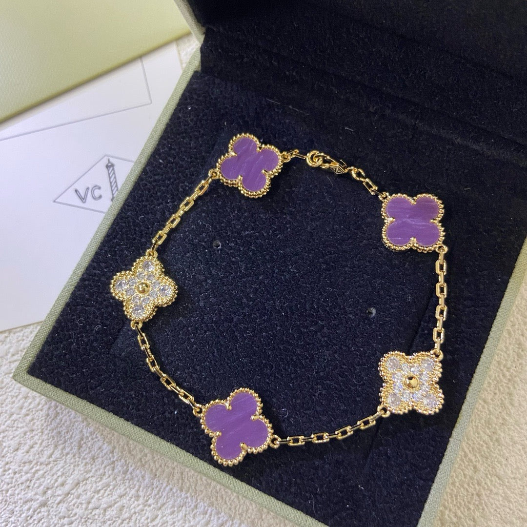 [Royal]CLOVER  5 MOTIFS  PURPLE VIOLET DIAMOND BRACELET