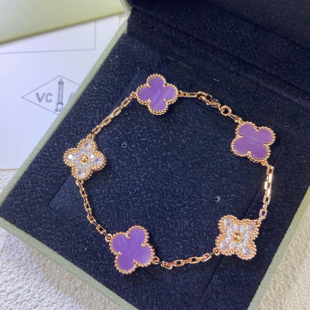 [Royal]CLOVER  5 MOTIFS  PURPLE VIOLET DIAMOND BRACELET