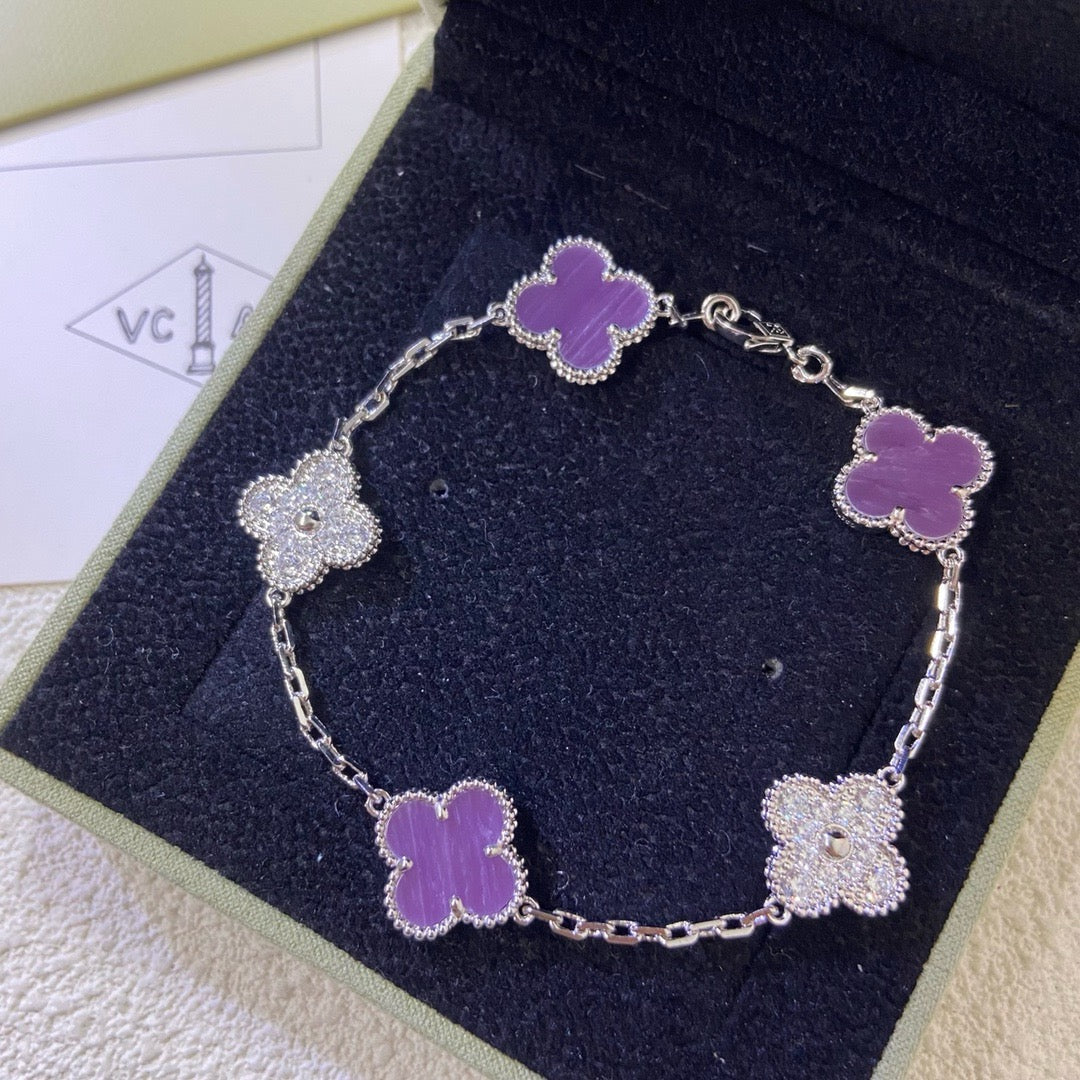 [Royal]CLOVER  5 MOTIFS  PURPLE VIOLET DIAMOND BRACELET