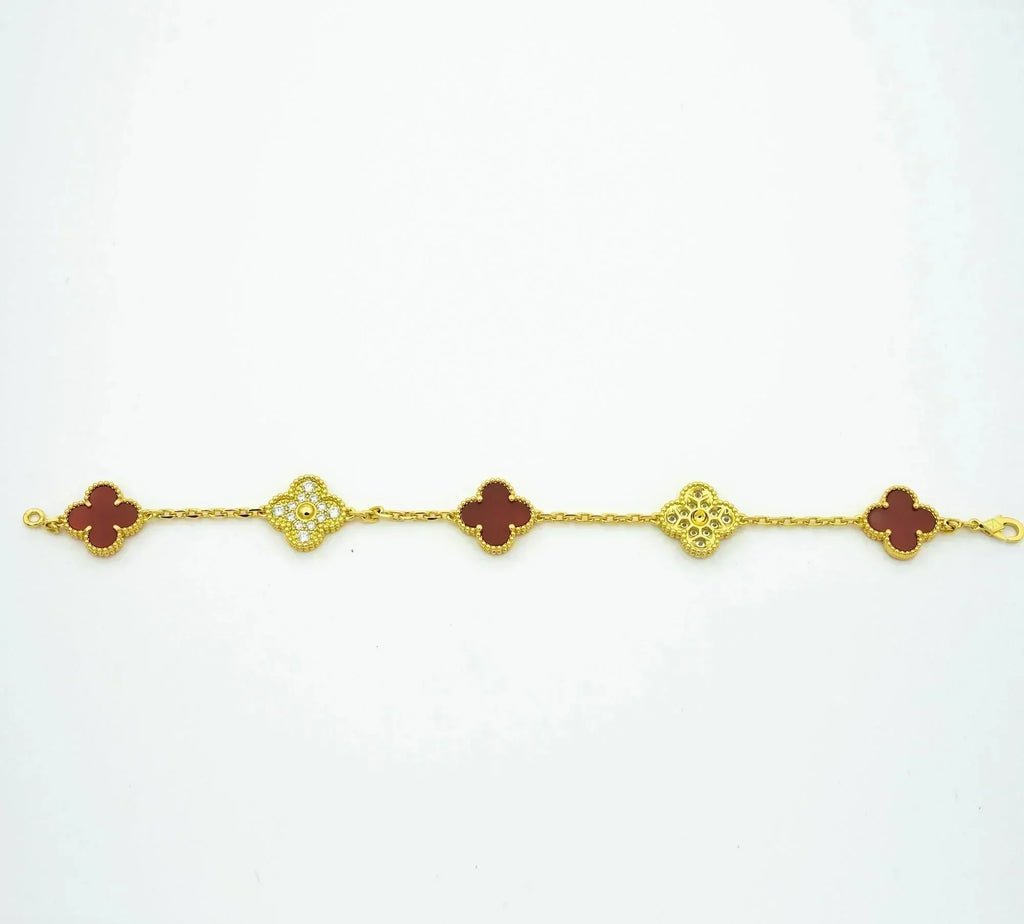 [Royal]CLOVER 5 MOTIFS CARNELIAN DIAMOND BRACELET