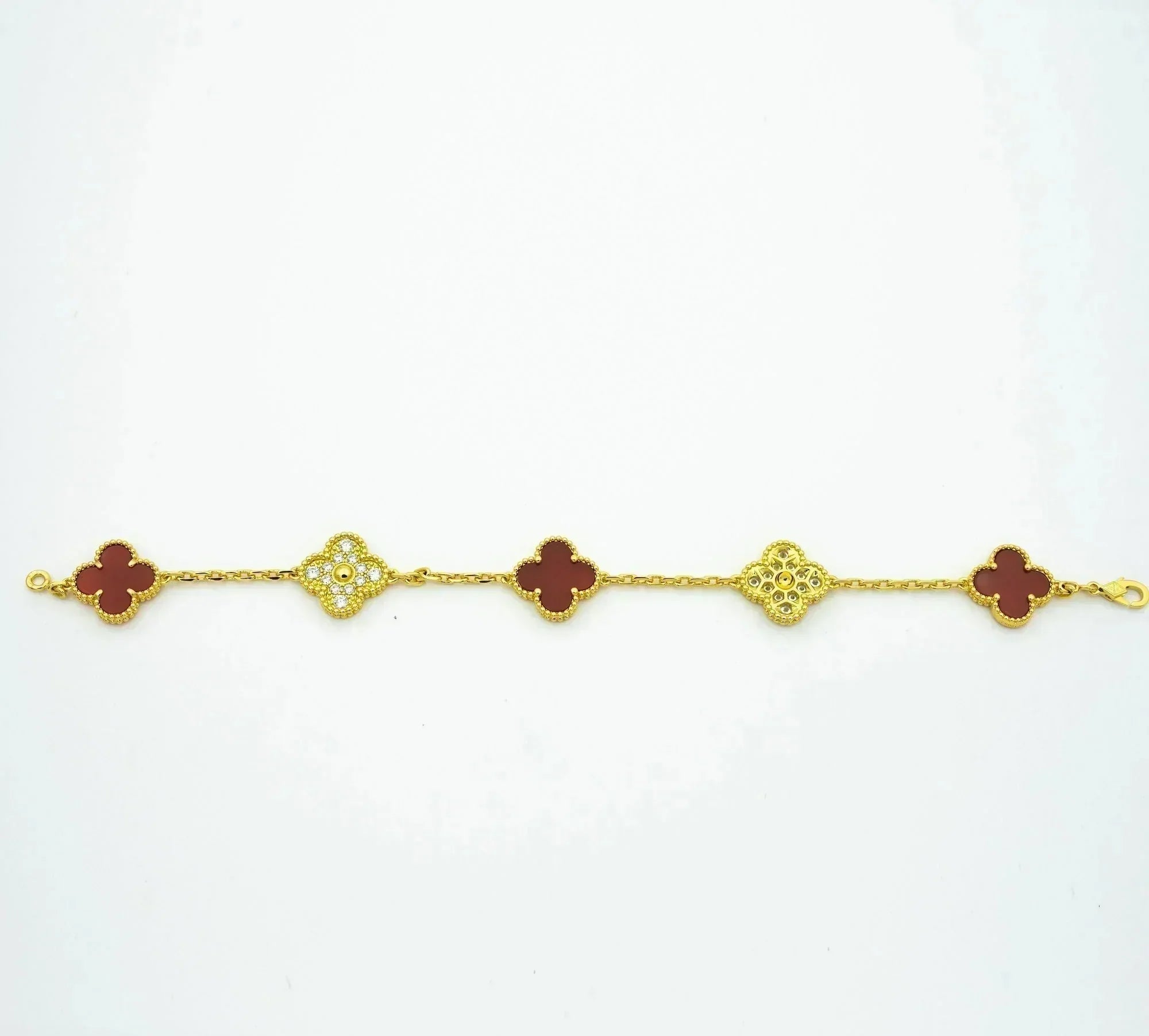 [Royal]CLOVER 5 MOTIFS CARNELIAN DIAMOND BRACELET