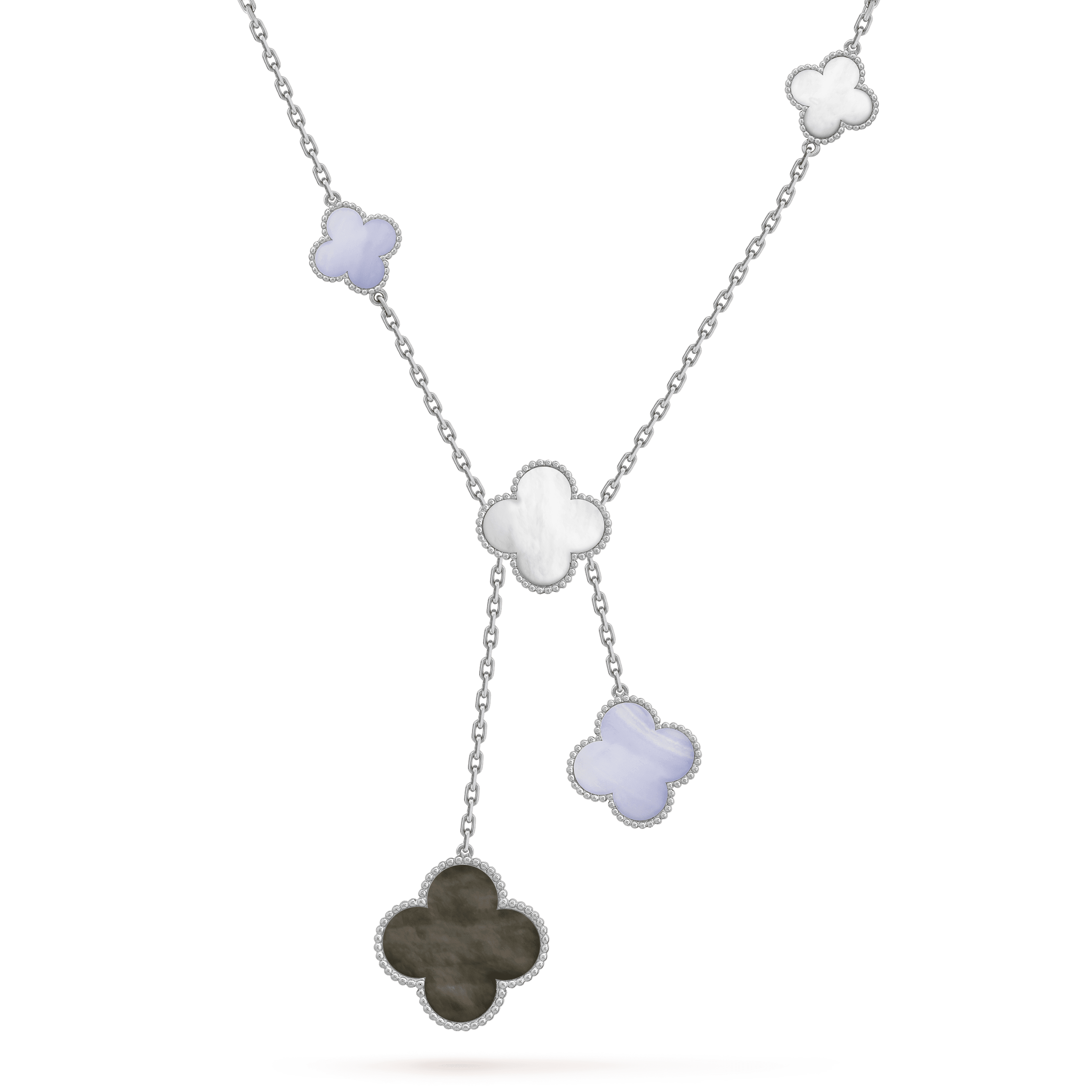 [Royal]CLOVER MOP CHALCEDONY NECKLACE SILVER 6 MOTIF