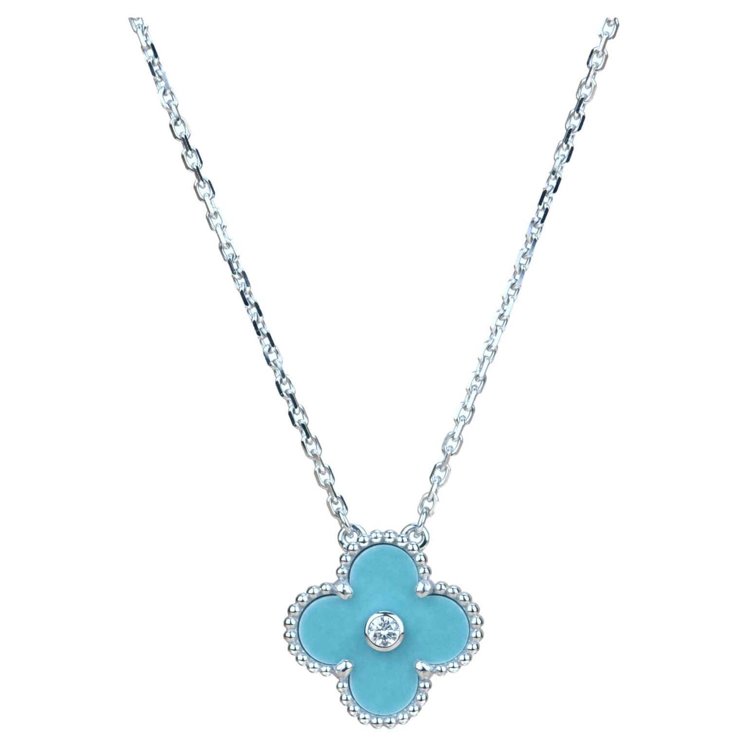 [Royal]CLOVER 15MM DIAMOND SVRES PORCELAIN  NECKLACE SILVER