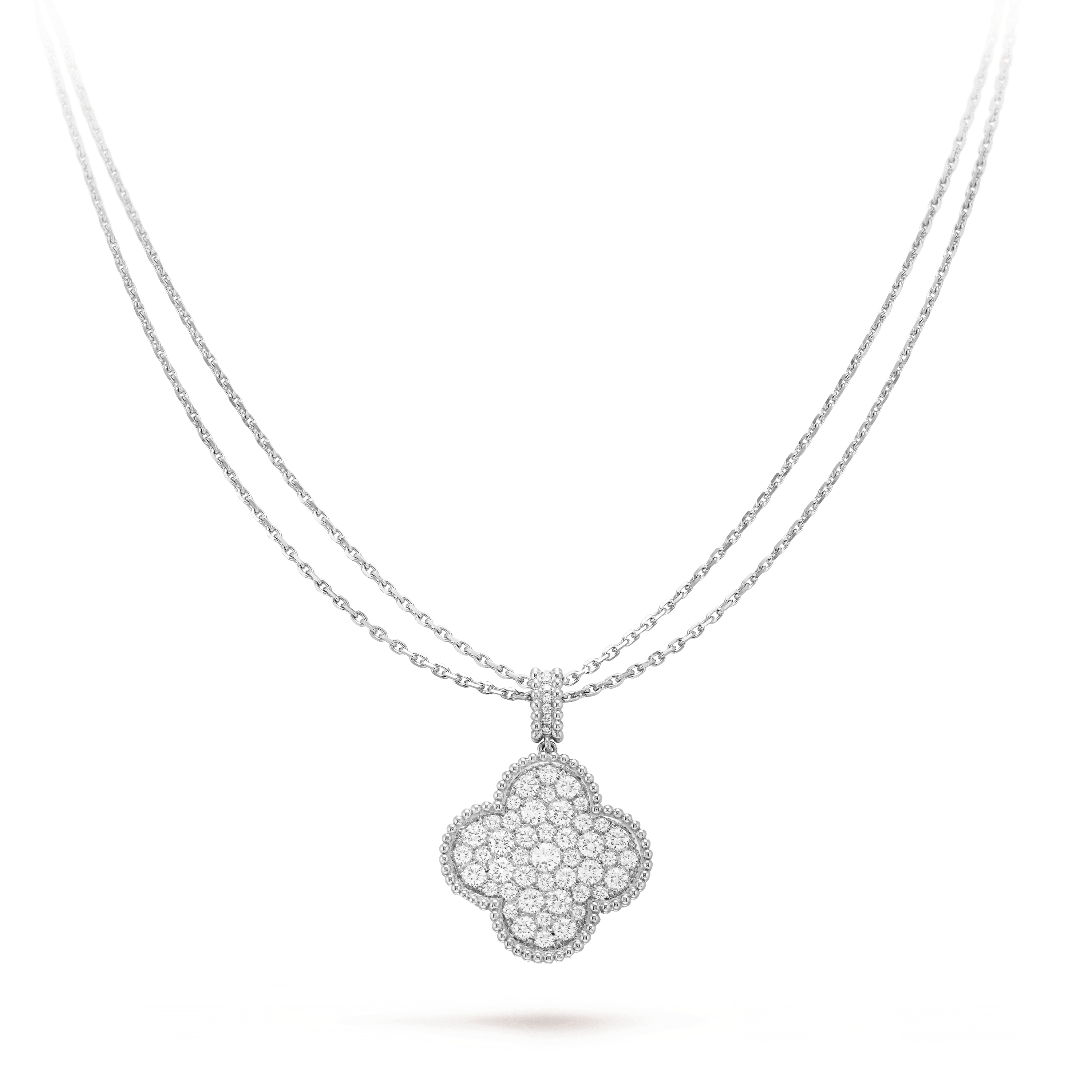 [Royal]CLOVER 25MM SILVER FULL DIAMOND BIG CLOVER NECKLACE